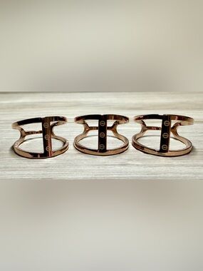 Lot Of 3 Rose Gold Tone Open Space Engraved Screw Rings, Size 9